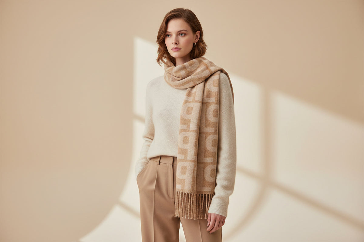 LP Monogram Winter Scarf with Fringes Baroc Boutique