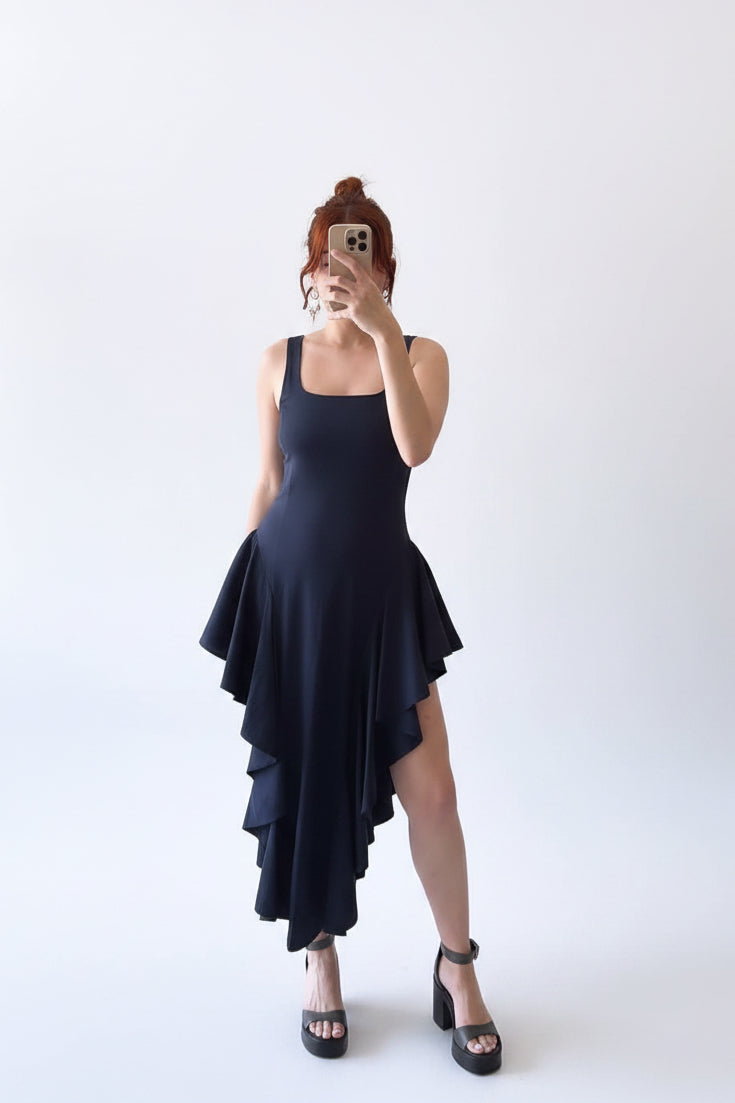 Blue asymmetric dress with ruffles Baroc Boutique M/L