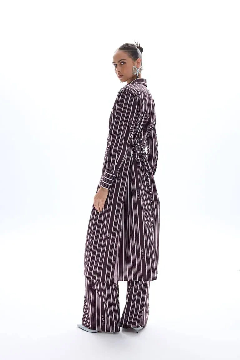 Maroon striped long shirt with slits Baroc Boutique