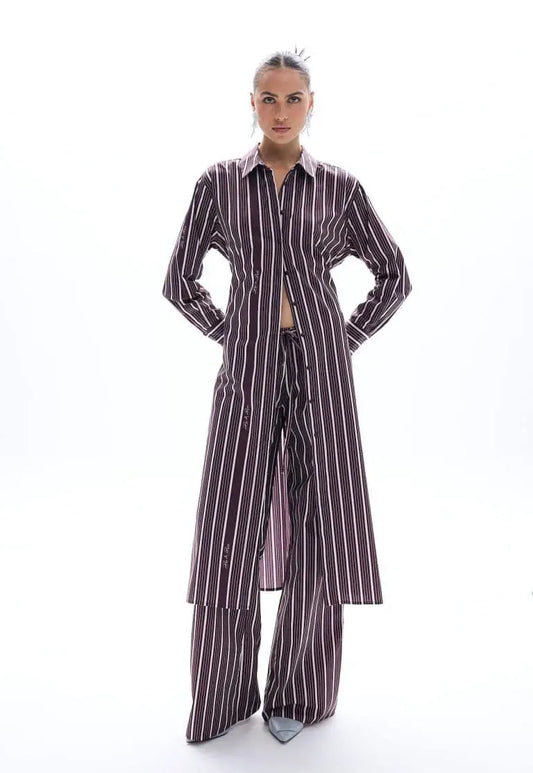 Maroon striped long shirt with slits Baroc Boutique