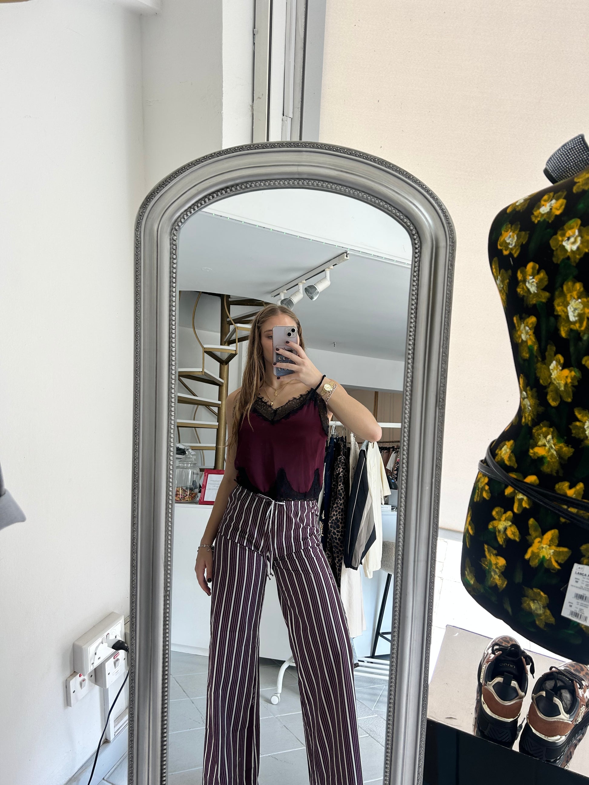 Maroon striped pants Baroc Boutique