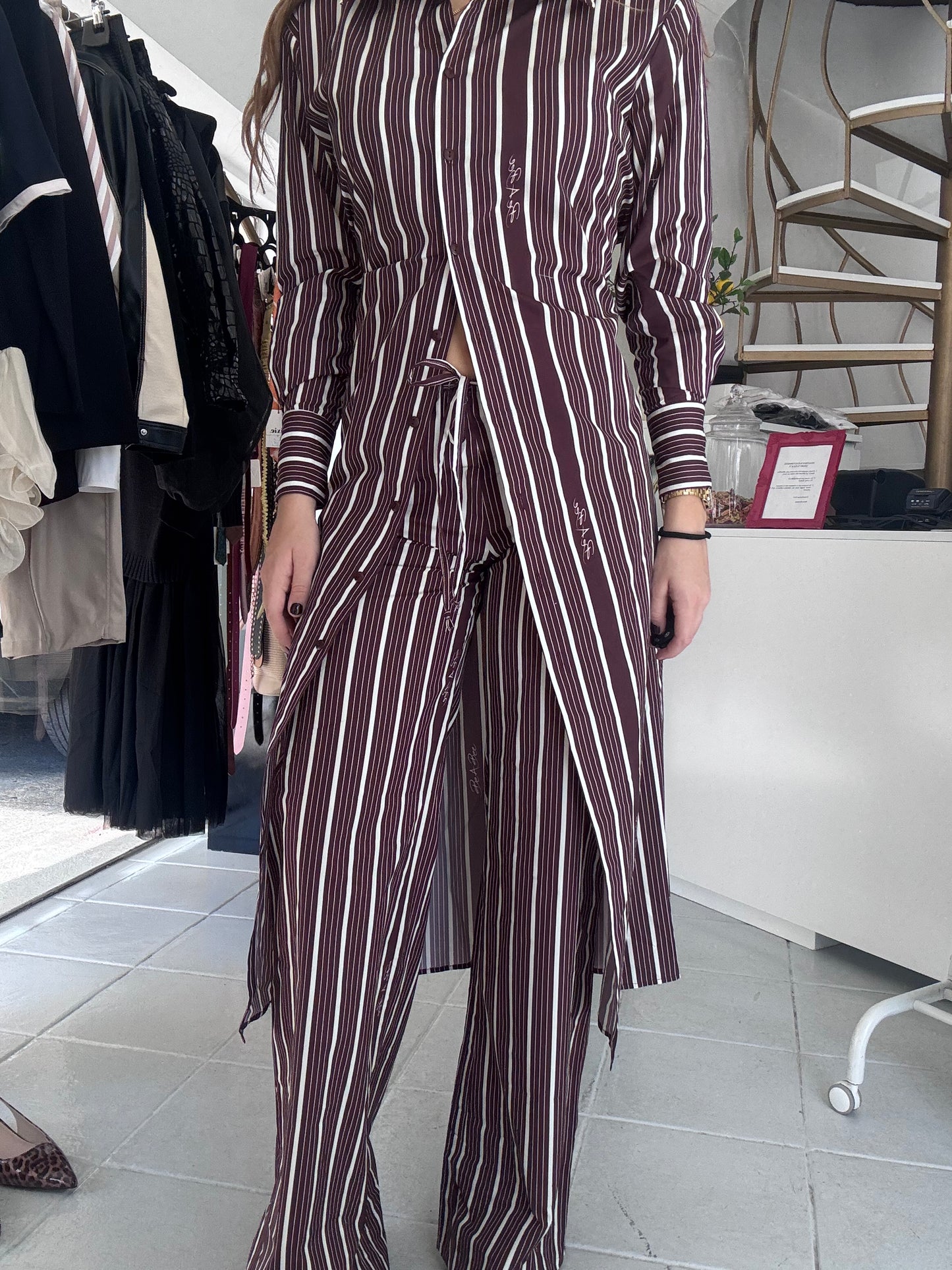 Maroon striped pants Baroc Boutique