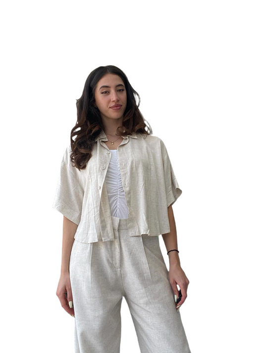 Beige linen crop shirt Baroc Boutique MEDIUM