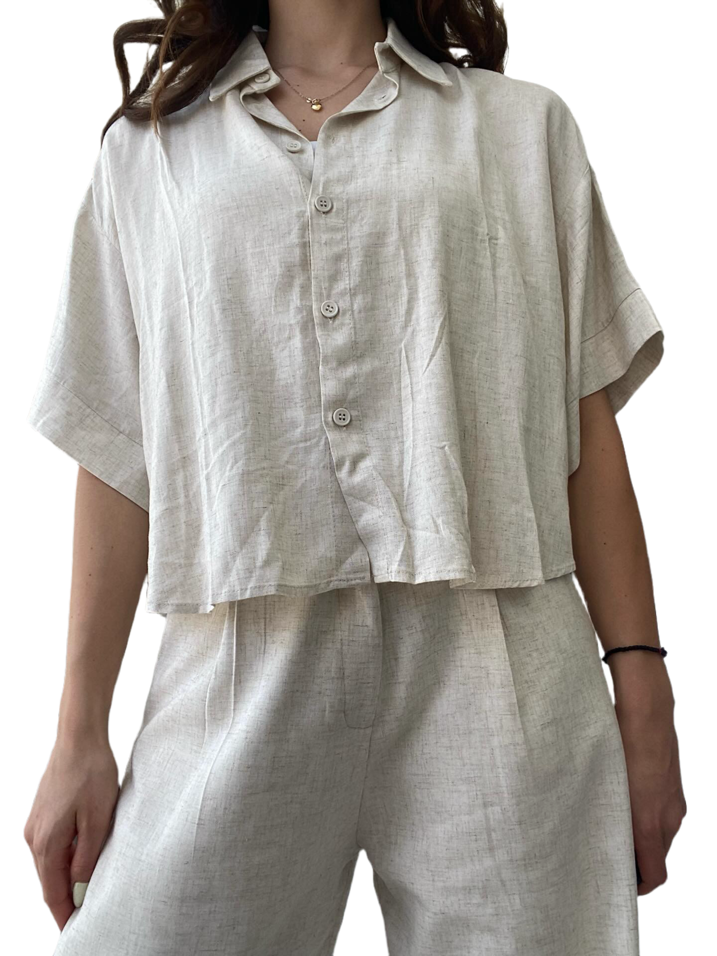 Beige linen crop shirt Baroc Boutique MEDIUM