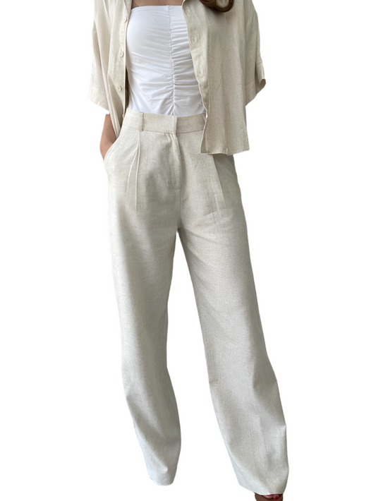 Beige linen wide leg pants Baroc Boutique MEDIUM