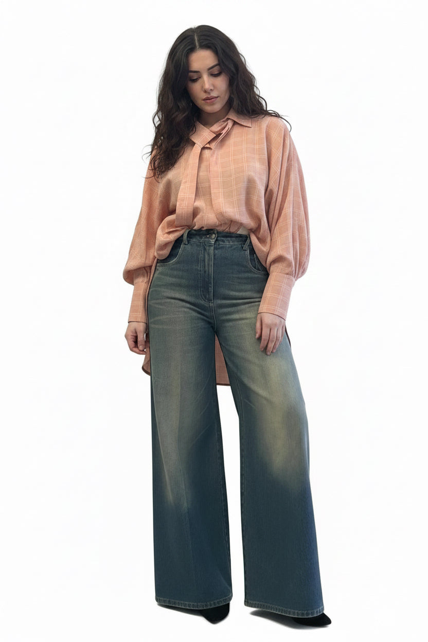 Dirty denim wide leg pants Baroc Boutique Medium