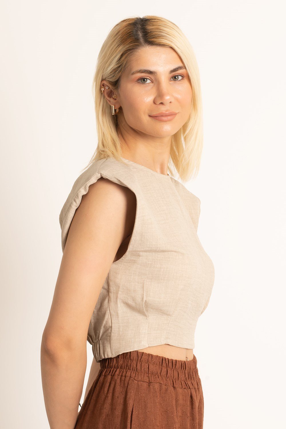 Linen padded sleeveless top Baroc Boutique MEDIUM