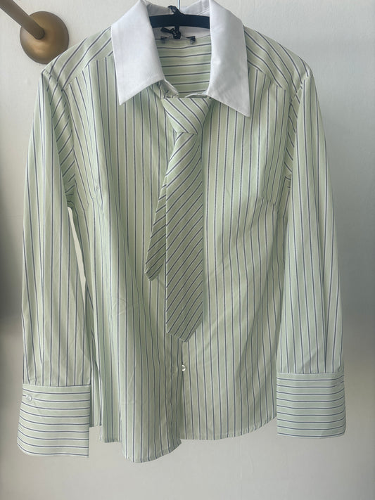 Pale green Striped shirt with tie Baroc Boutique Medium
