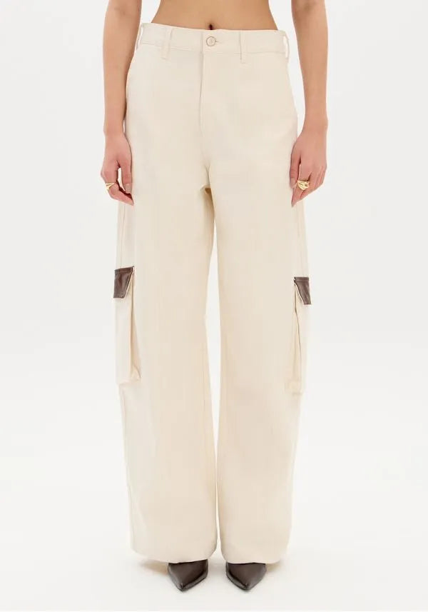 Mid-Rise Wide-Leg Twill Pants with Cargo Pockets Baroc Boutique