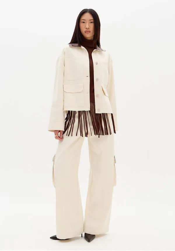 Mid-Rise Wide-Leg Twill Pants with Cargo Pockets Baroc Boutique