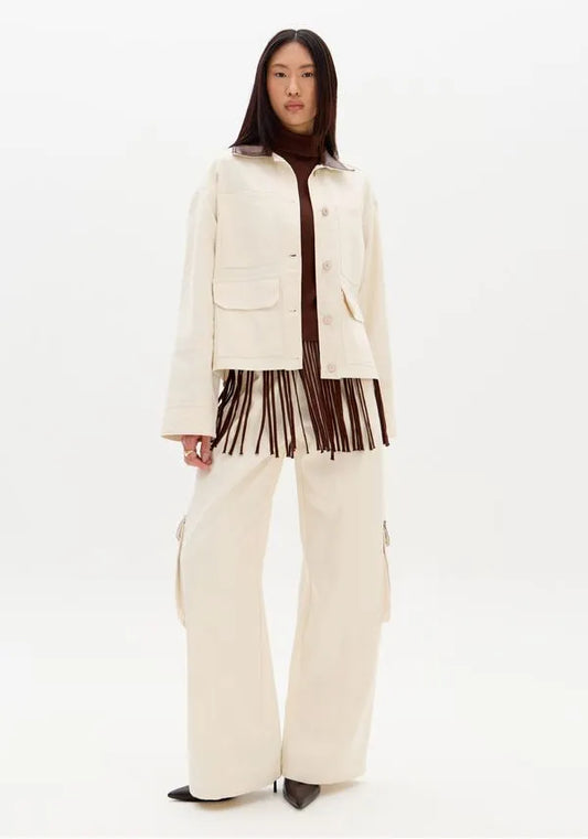 Mid-Rise Wide-Leg Twill Pants with Cargo Pockets Baroc Boutique
