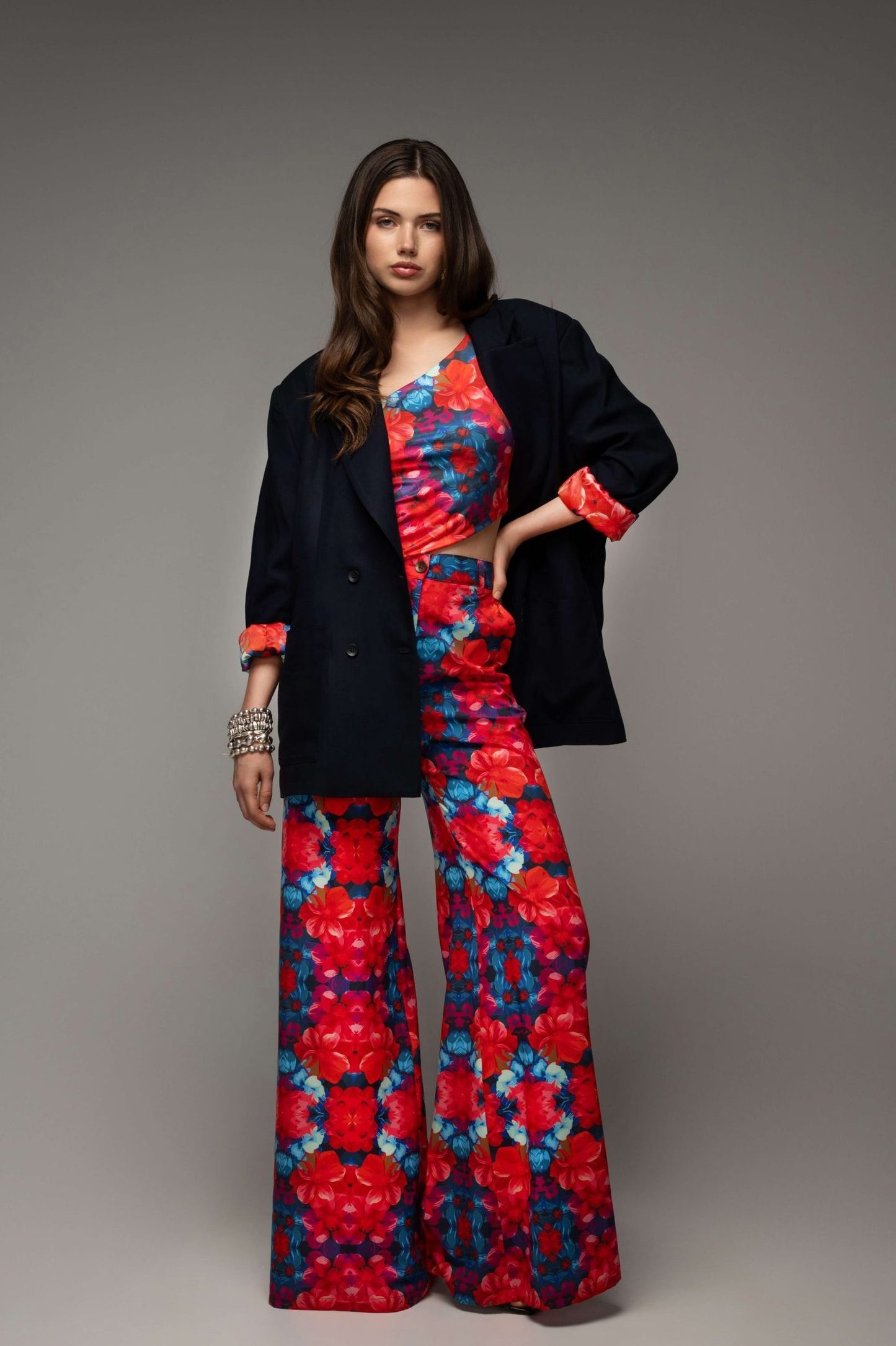 Midnight blue blazer with floral lining Baroc Boutique