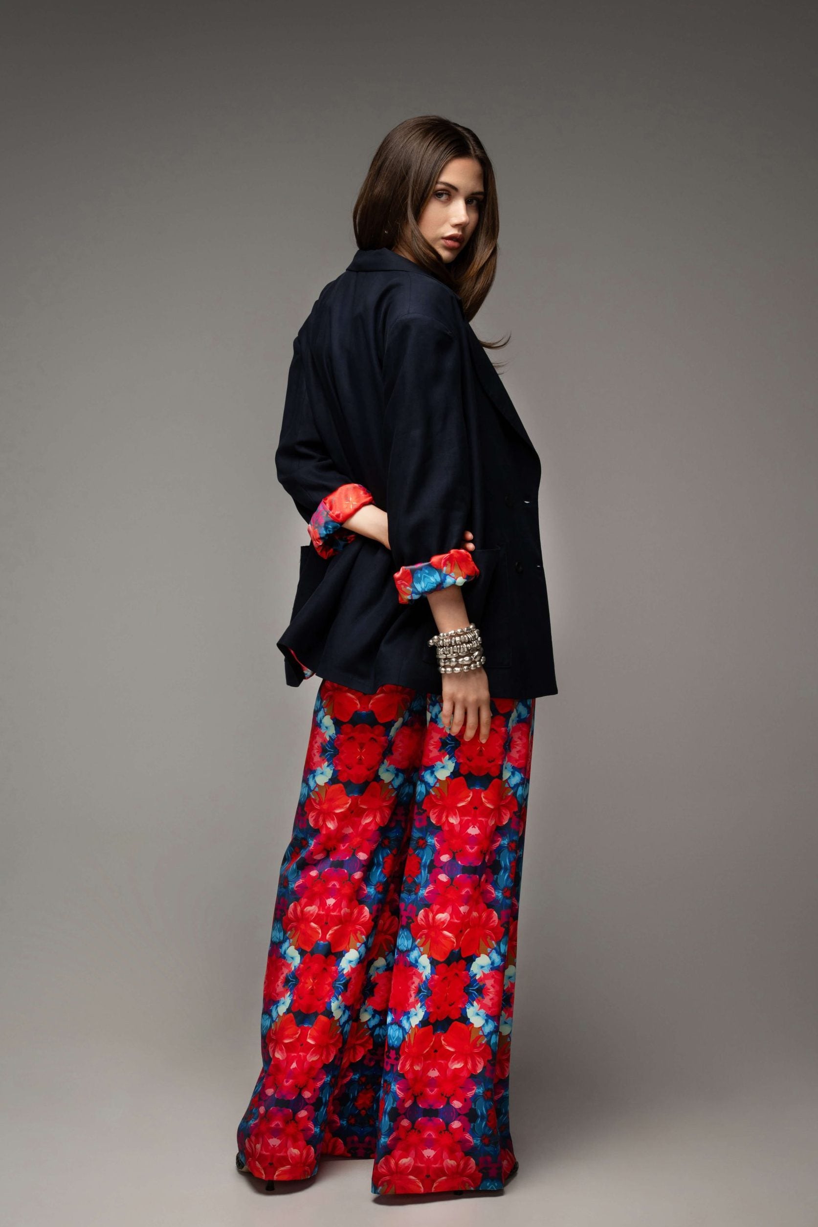 Midnight blue blazer with floral lining Baroc Boutique