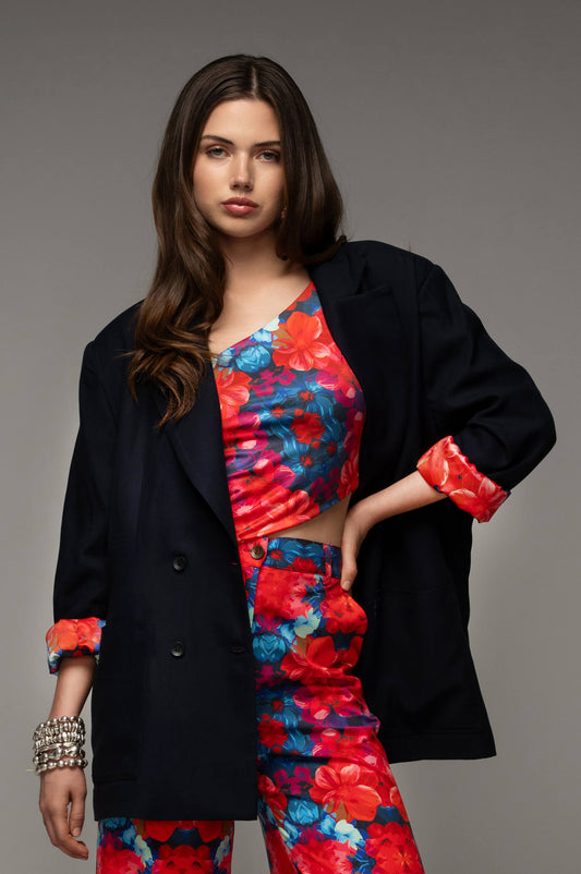 Midnight blue blazer with floral lining Baroc Boutique