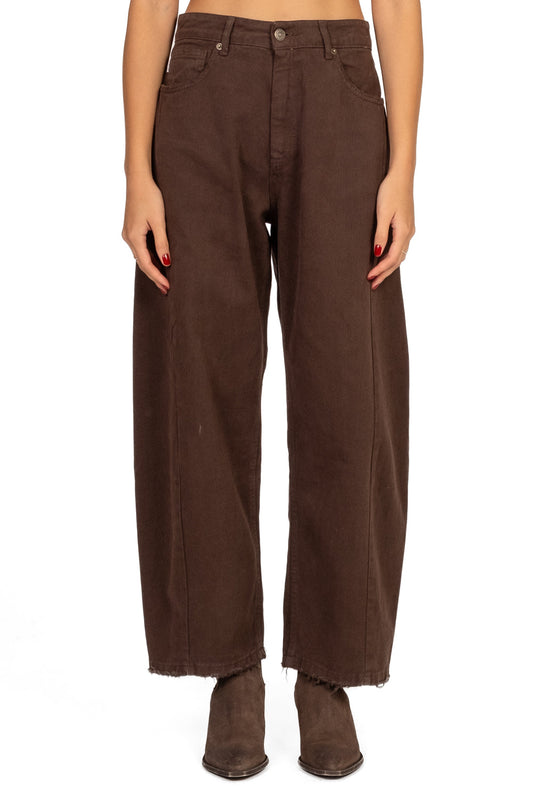 Mina barrel brown denim pants Baroc Boutique