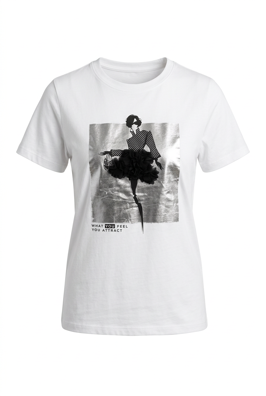 Off-white slim line t-shirt with front print Baroc Boutique