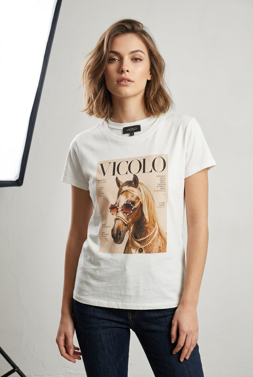 Off-white wide fit t-shirt with square front print Baroc Boutique