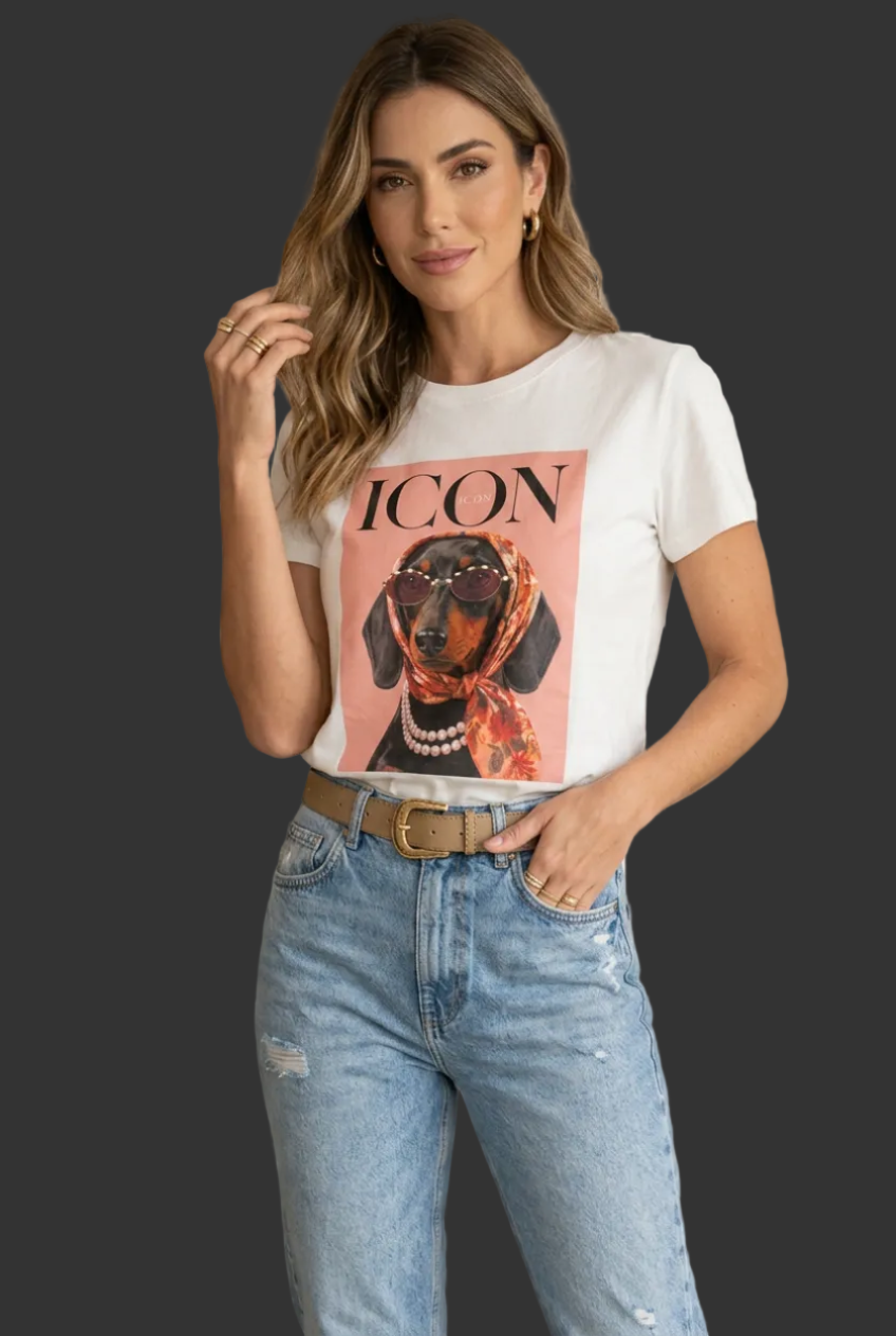 Off-white wide t-shirt with front square print Baroc Boutique
