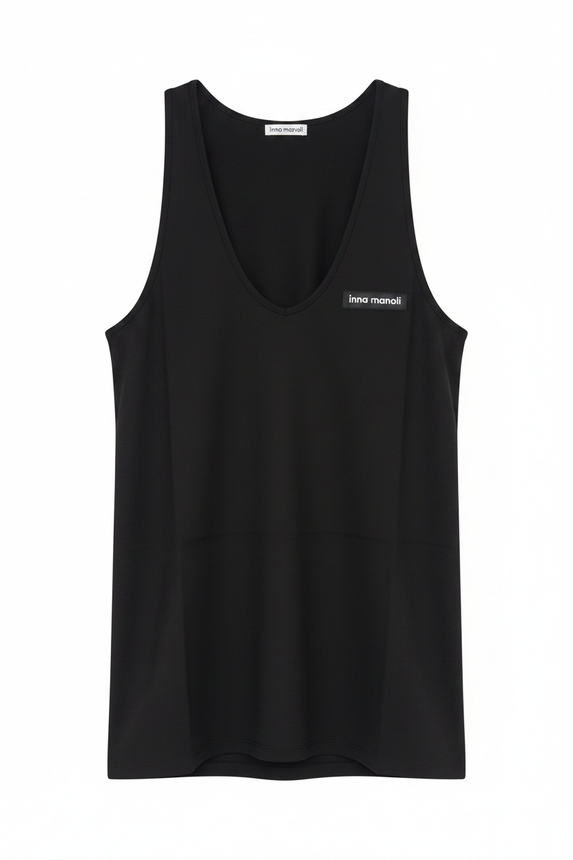 Black sleeveless oversized top with logo Baroc Boutique One size
