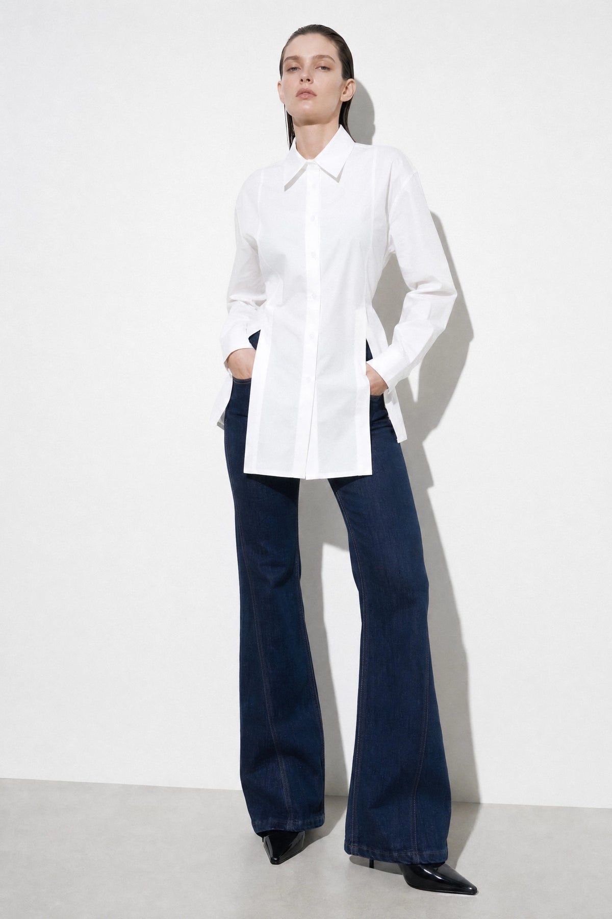 Cream oversized shirt with with side slits Baroc Boutique ONE SIZE