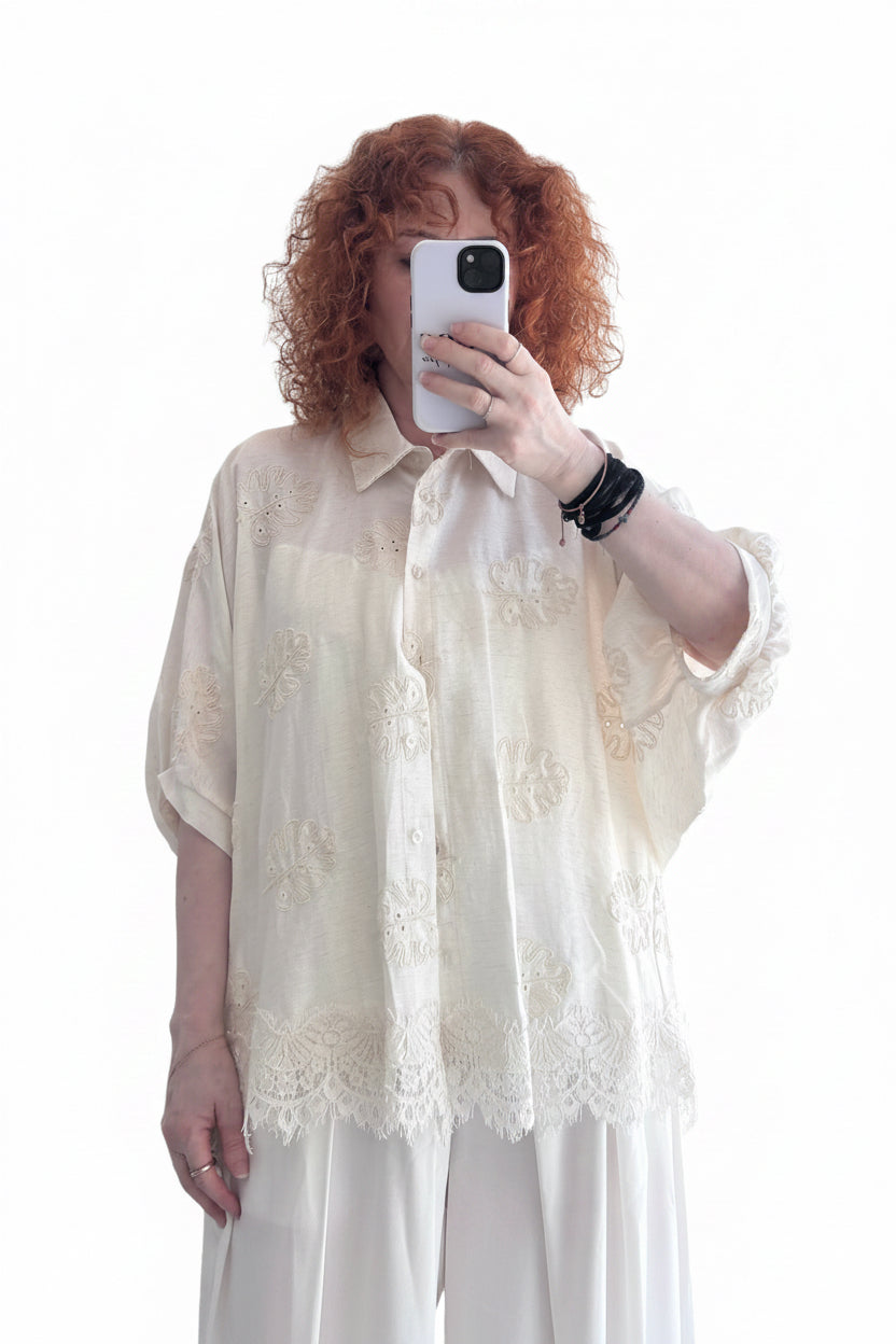 Embroidered short sleeve shirt Baroc Boutique One size