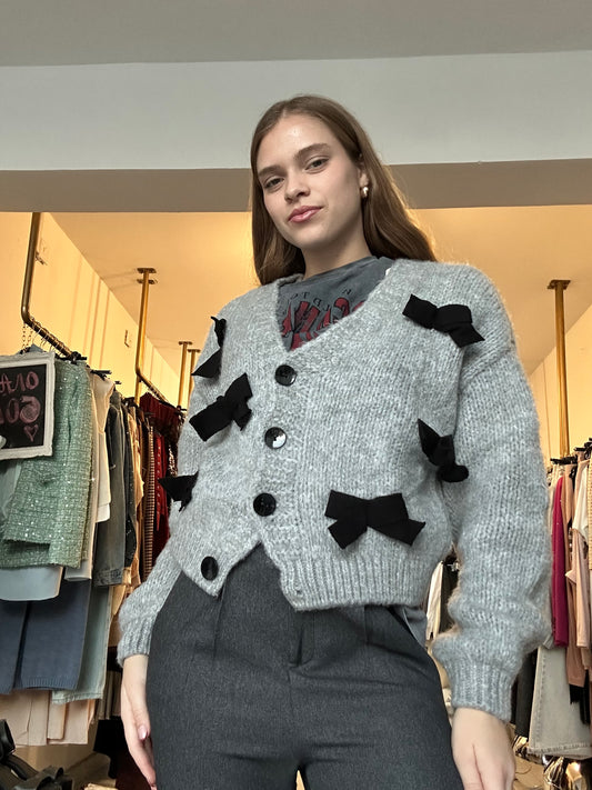Grey short cardigan with bows Baroc Boutique ONE SIZE