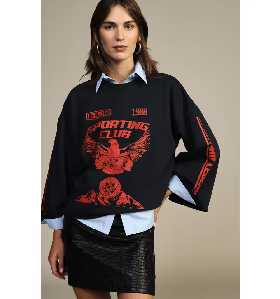Oversized sweatshirt with front print and wide sleeves Baroc Boutique ONE SIZE