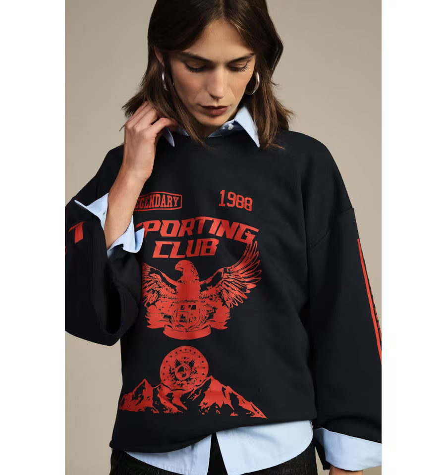 Oversized sweatshirt with front print and wide sleeves Baroc Boutique ONE SIZE