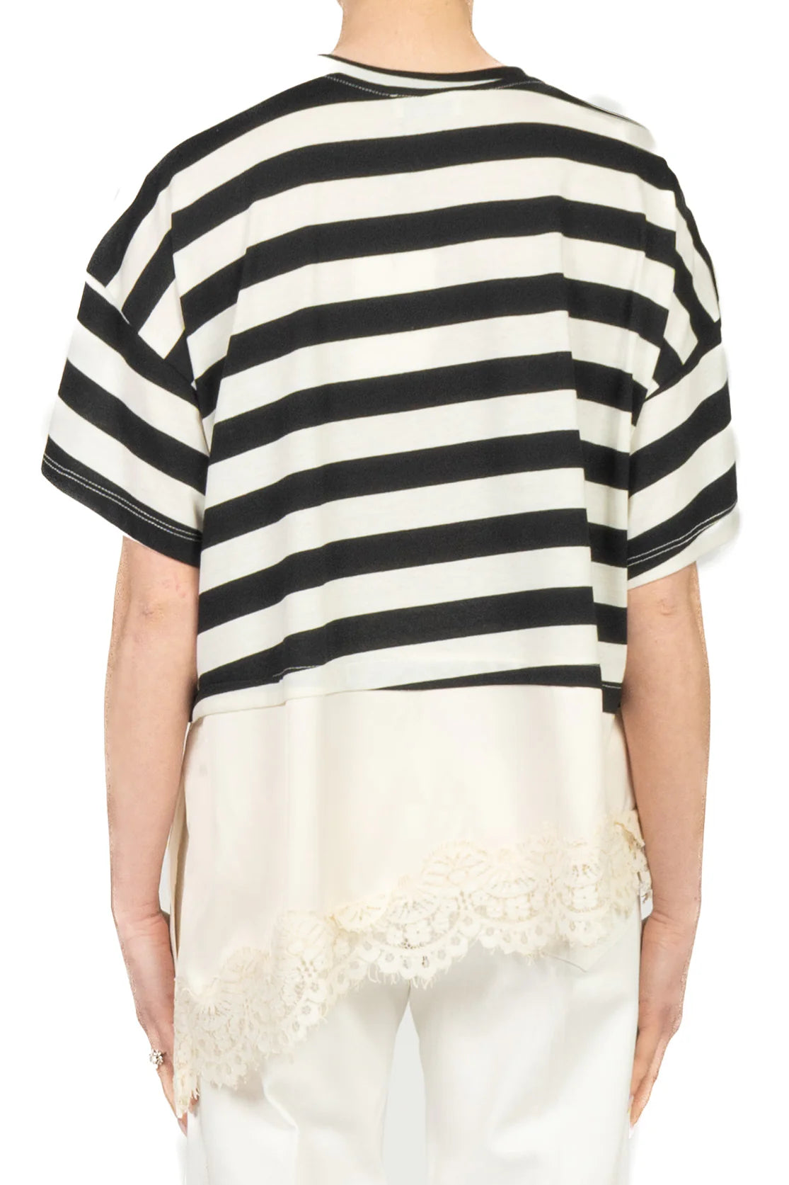 Striped asymmetric t-shirt with lace Baroc Boutique One size