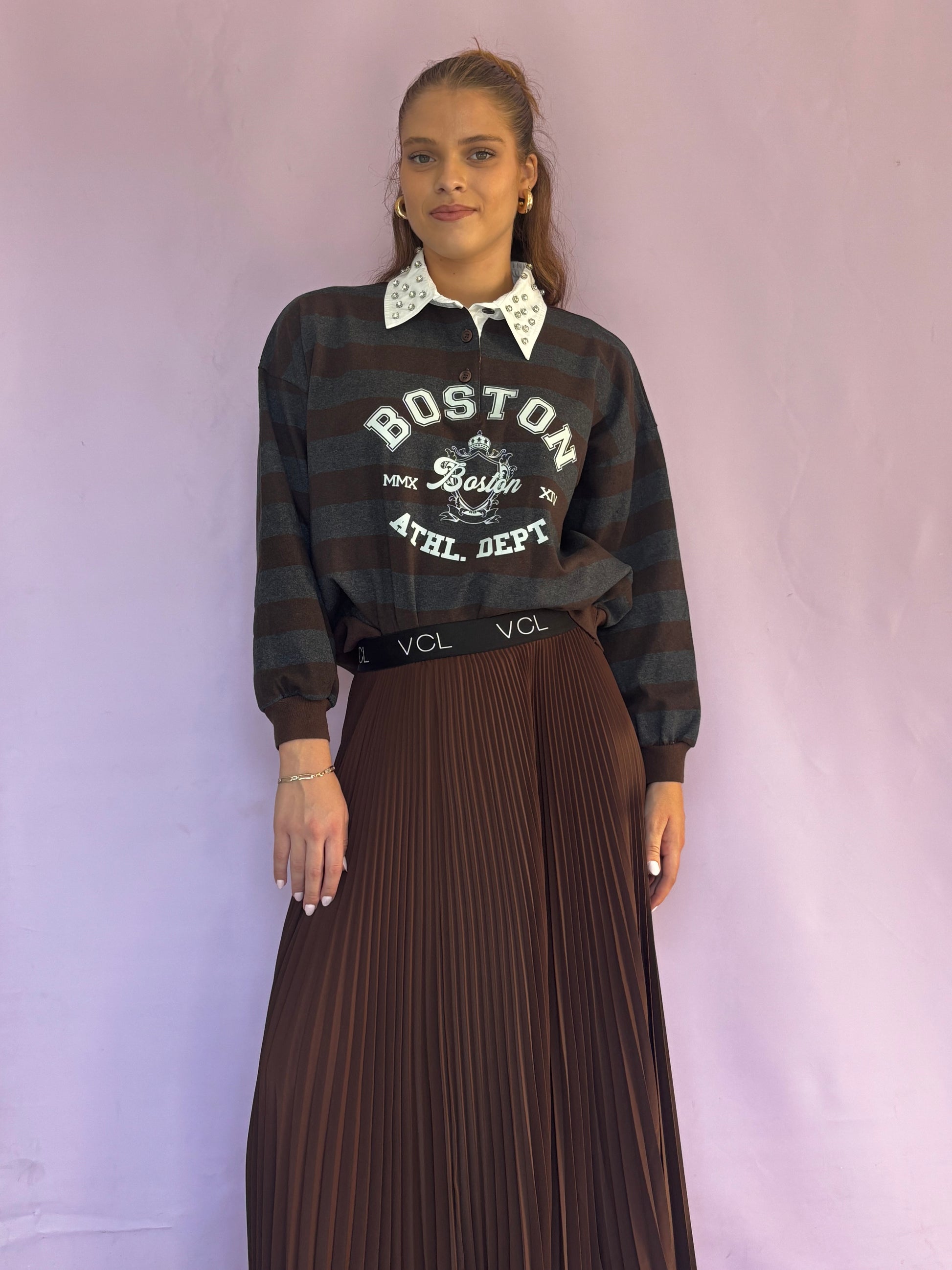 Striped sweatshirt with collar Baroc Boutique ONE SIZE