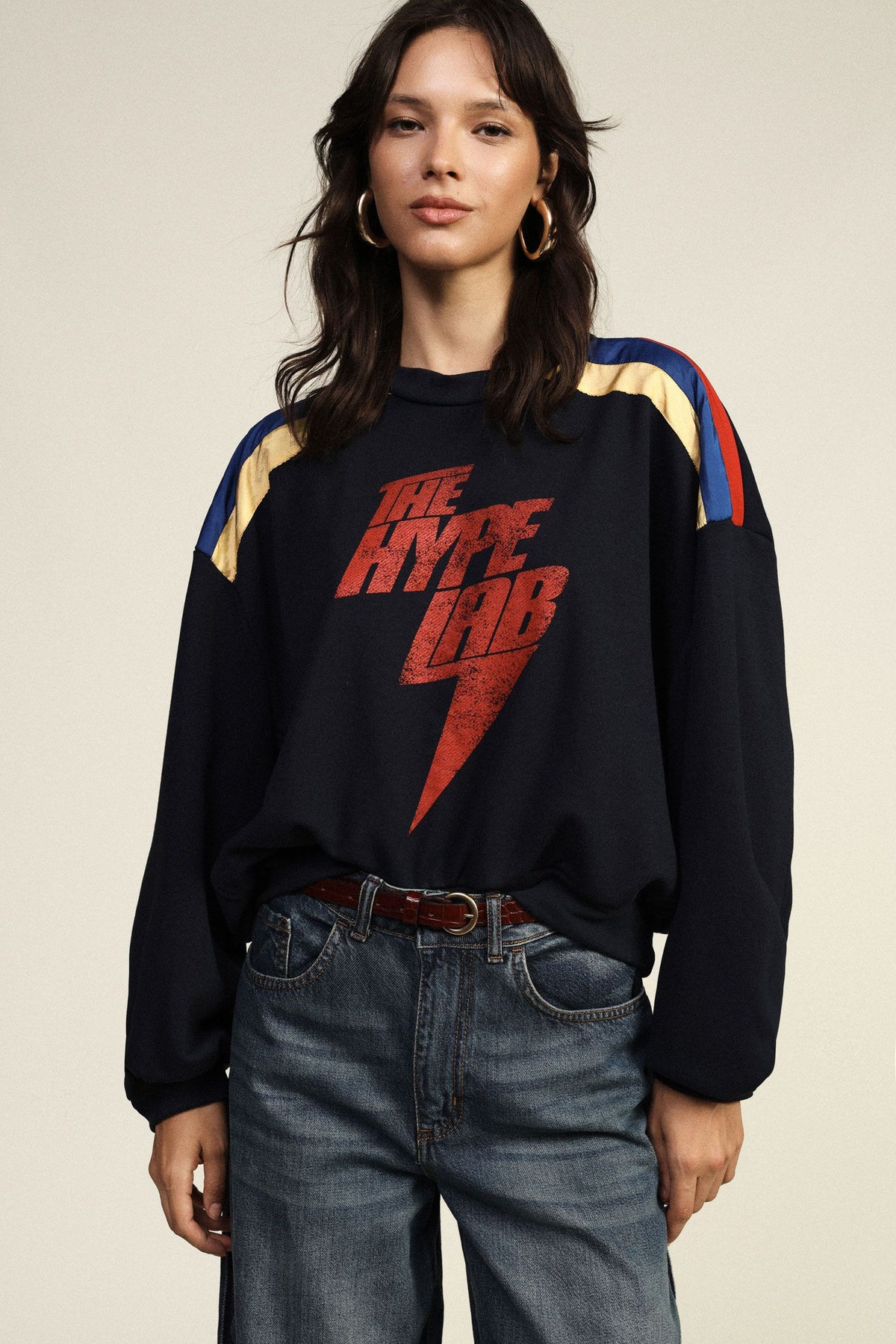 Sweatshirt front print contrast shoulders and round neck Baroc Boutique ONE SIZE
