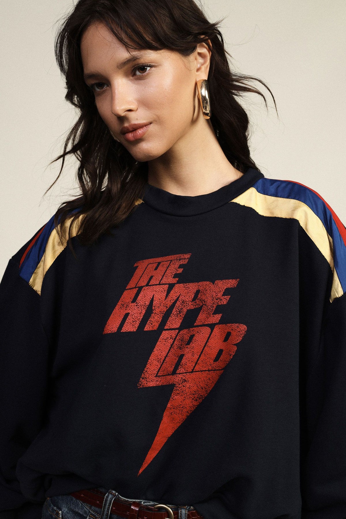 Sweatshirt front print contrast shoulders and round neck Baroc Boutique ONE SIZE