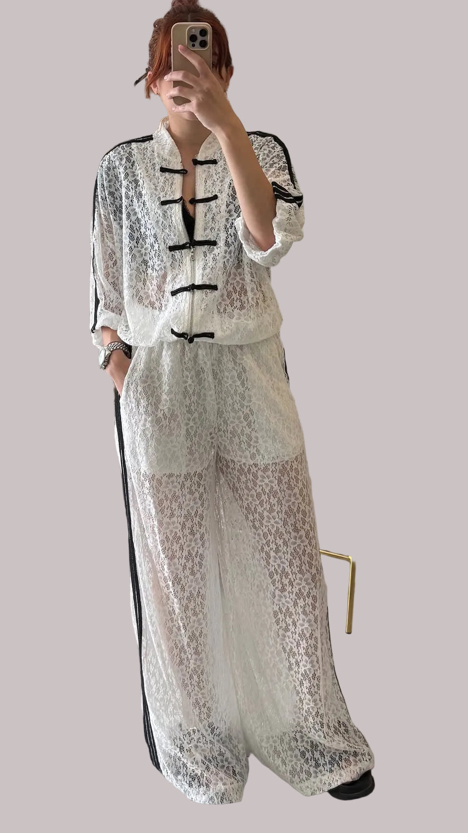 White Lace jacket with black stripes Baroc Boutique One size