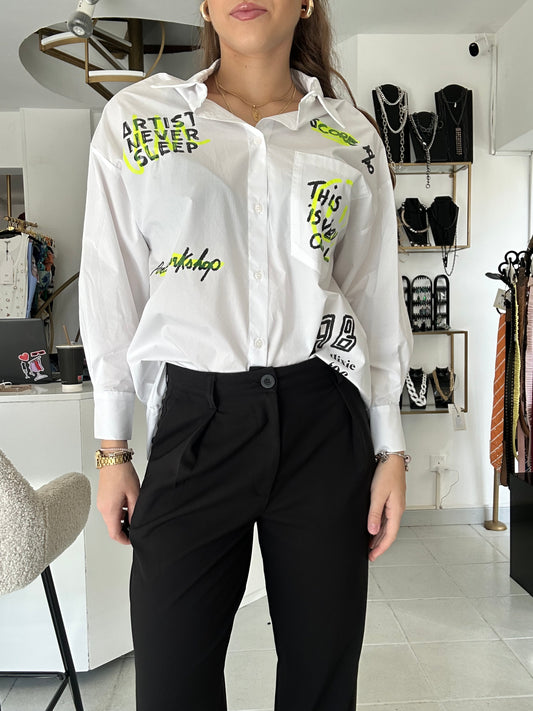 White long shirt with lettering Baroc Boutique One size