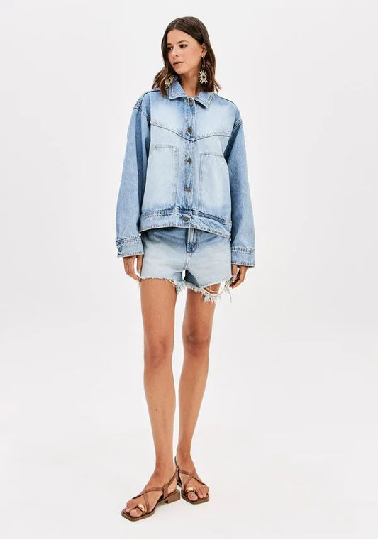 Oversized jean jacket with fringes Baroc Boutique