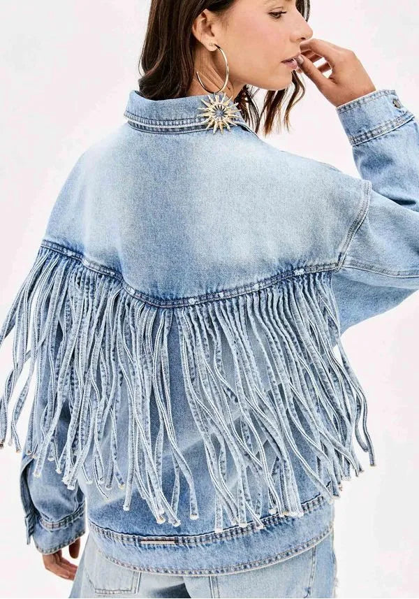 Oversized jean jacket with fringes Baroc Boutique
