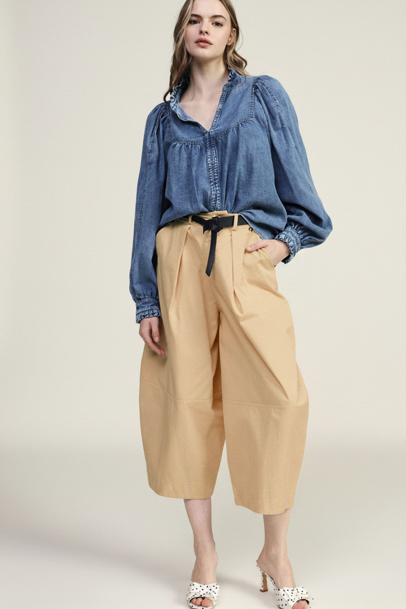 Palazzo trousers cropped high-waist with belt Baroc Boutique