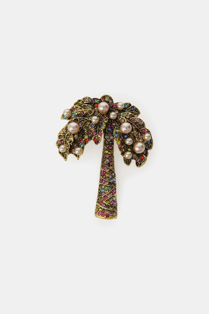 Palm tree brooch with multicolor stones and pearls Baroc Boutique
