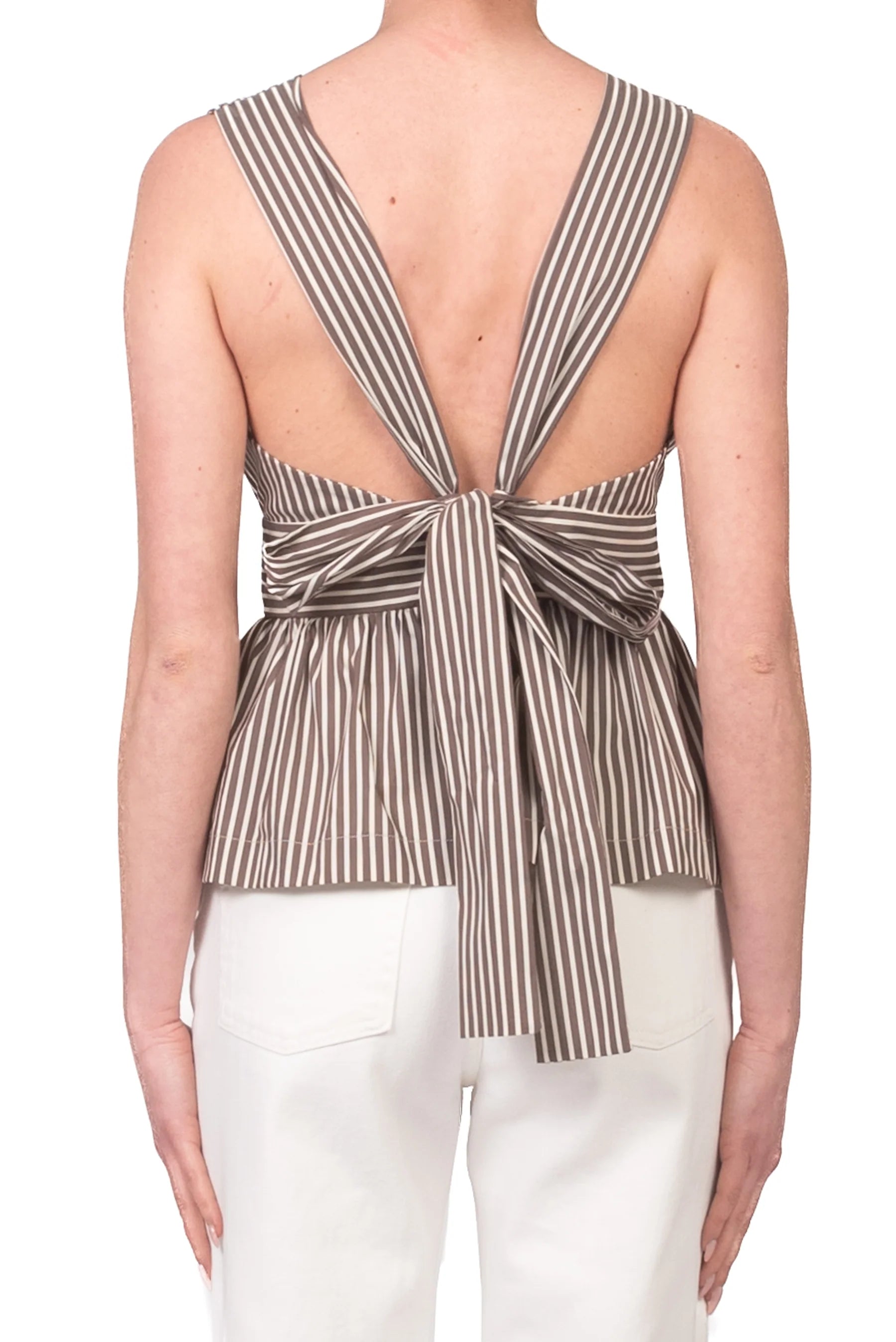 Pin Stiped top with V neckline and low back Baroc Boutique