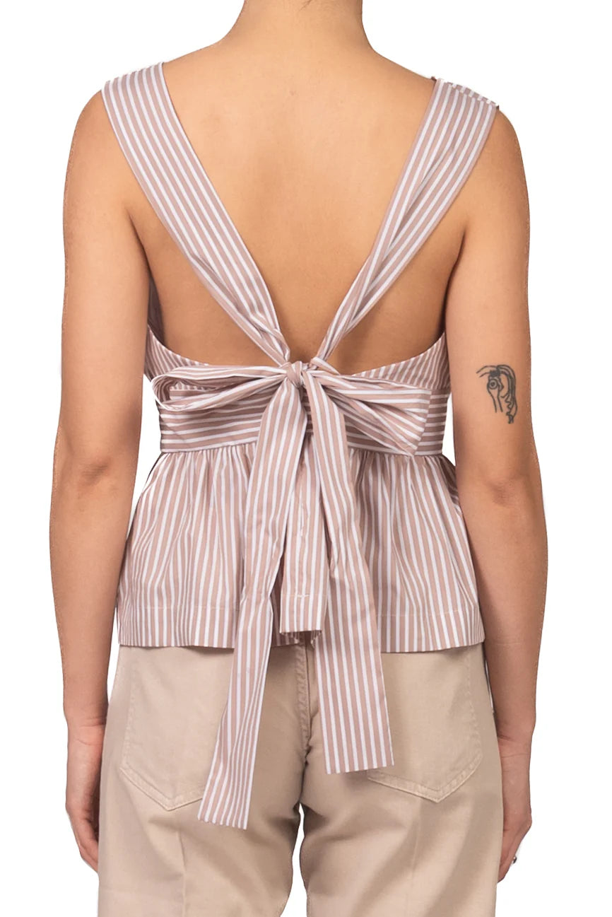 Pin Stiped top with V neckline and low back Baroc Boutique