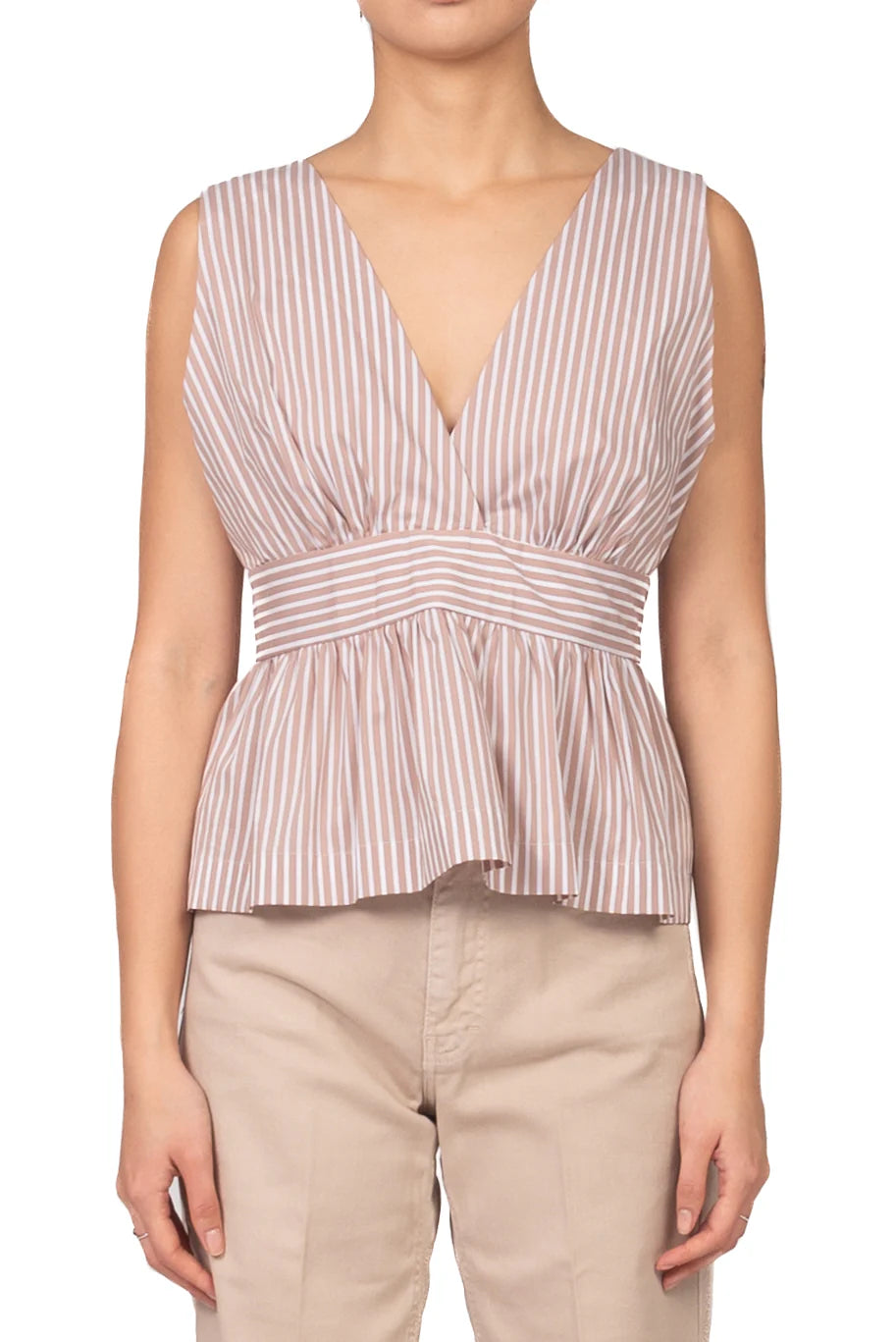 Pin Stiped top with V neckline and low back Baroc Boutique