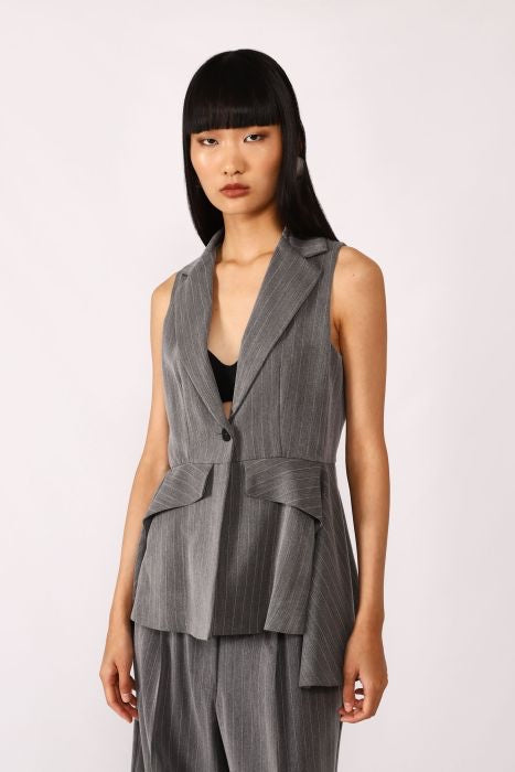 Pin stripe grey long gilet Baroc Boutique