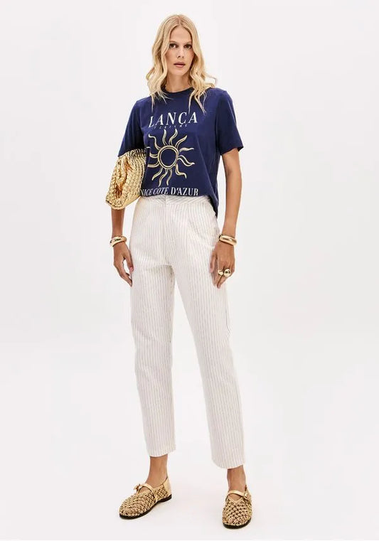Pin-stripe mid rise baggy pants with pockets Baroc Boutique