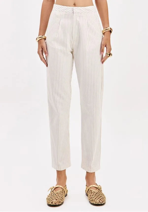 Pin-stripe mid rise baggy pants with pockets Baroc Boutique