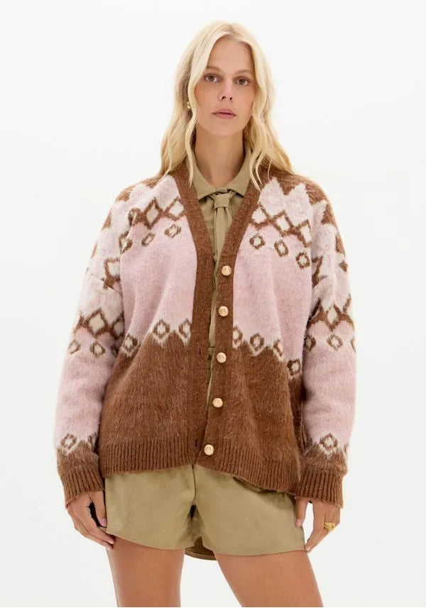 Pink geometric knit cardigan Baroc Boutique