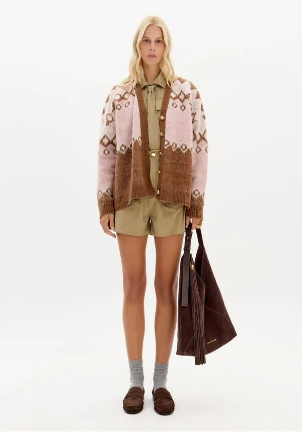 Pink geometric knit cardigan Baroc Boutique