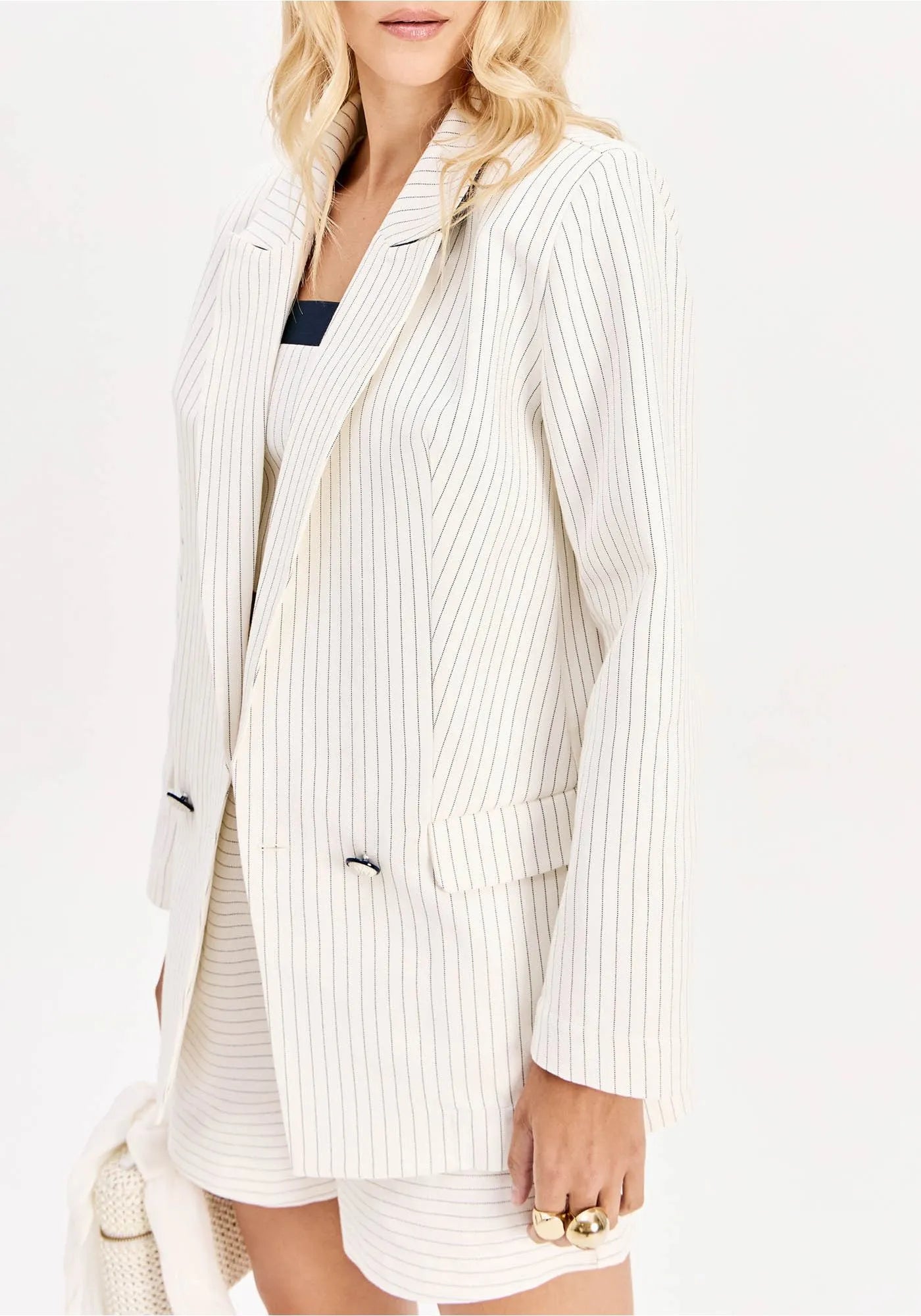 Pinstripe long oversized double breasted blazer Baroc Boutique