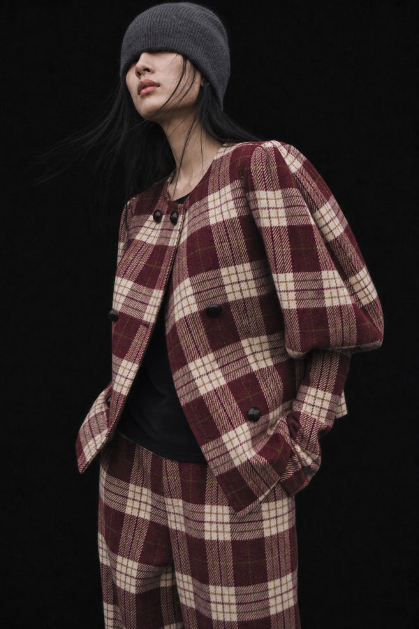 Plaid short jacket with balloon sleeves Baroc Boutique