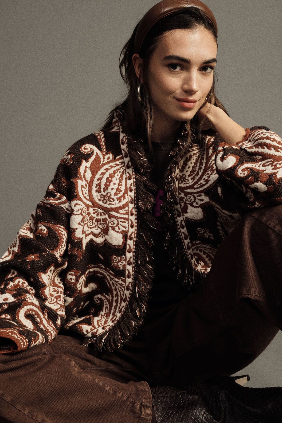 Printed cardigan with fringes and longsleeve Baroc Boutique