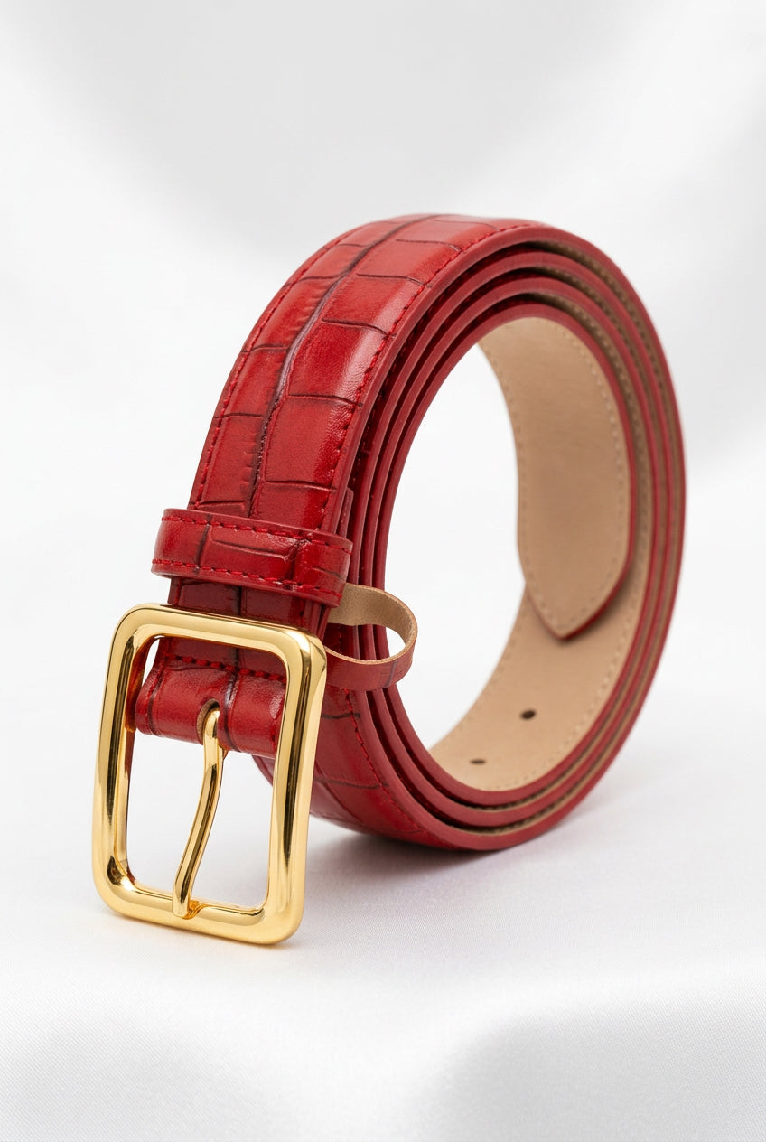 Red Python print belt Baroc Boutique